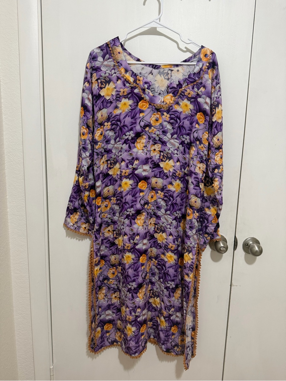 Purple & Yellow Floral Midi Dress